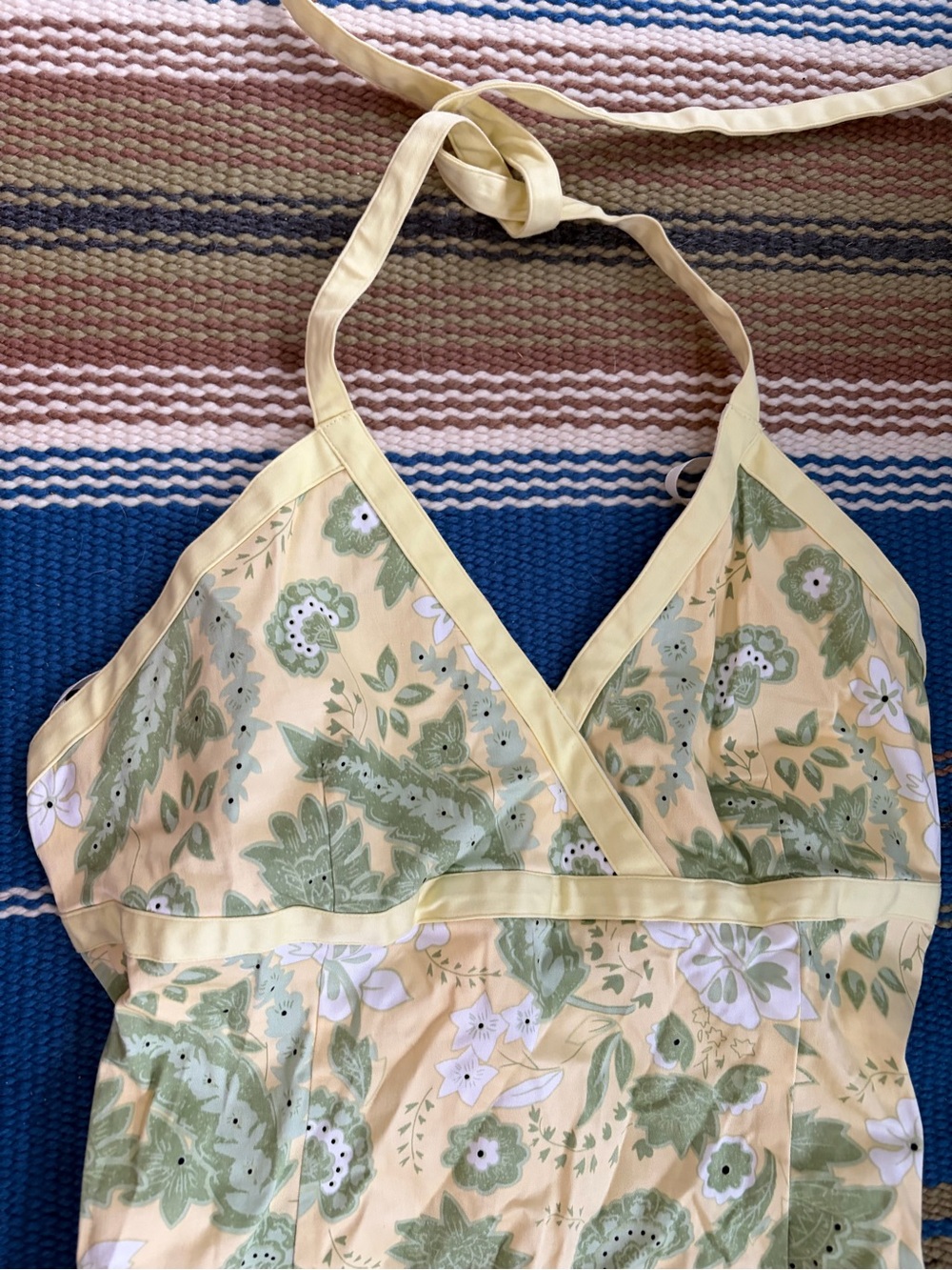 Vintage Y2K Spenser Jeremy Yellow Halter Mini Dress with Green Floral Print - Picture 2 of 3